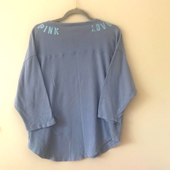 Pink Victoria’s Secret Blue Sequins Logo 3/4 Sleeve Shirt - Picture 3 of 9
